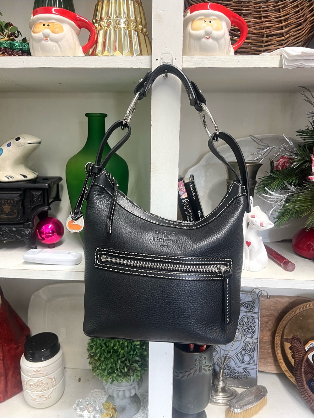 Dooney & Bourke 1975 black pebbled leather east/west slouch hobo bag purse